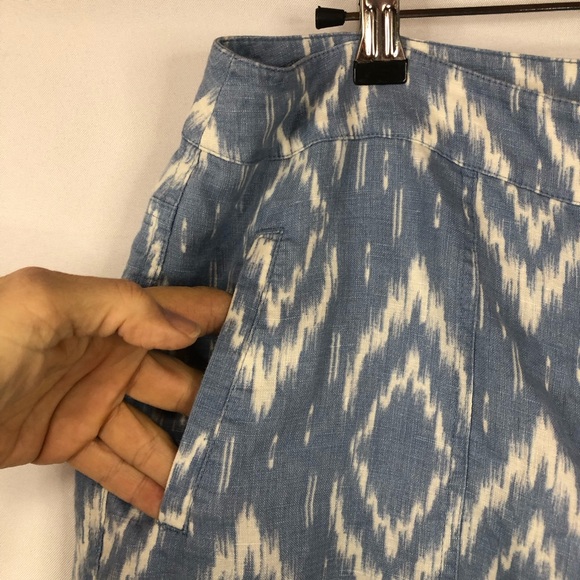 Chico’s Linen Pant Trouser Flame Stitch Pattern Loose Fit Zip Front Pockets - Picture 3 of 12